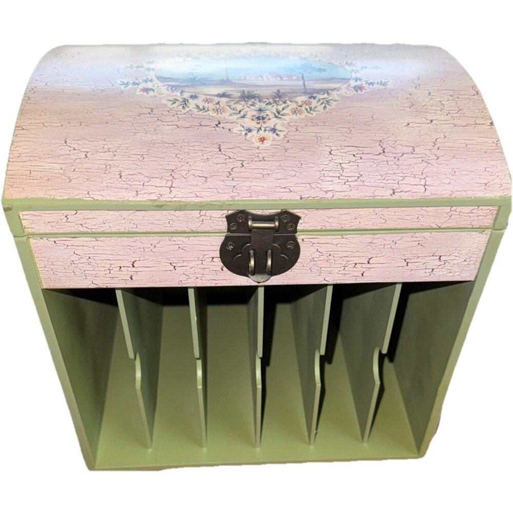Vintage Faux wood Decorative Storage Bill Organizer Box Velvet Inside 9x9x7”